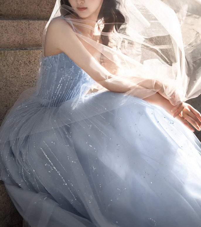 Graduation Banquet Performance With Blue Suspender Evening Dress