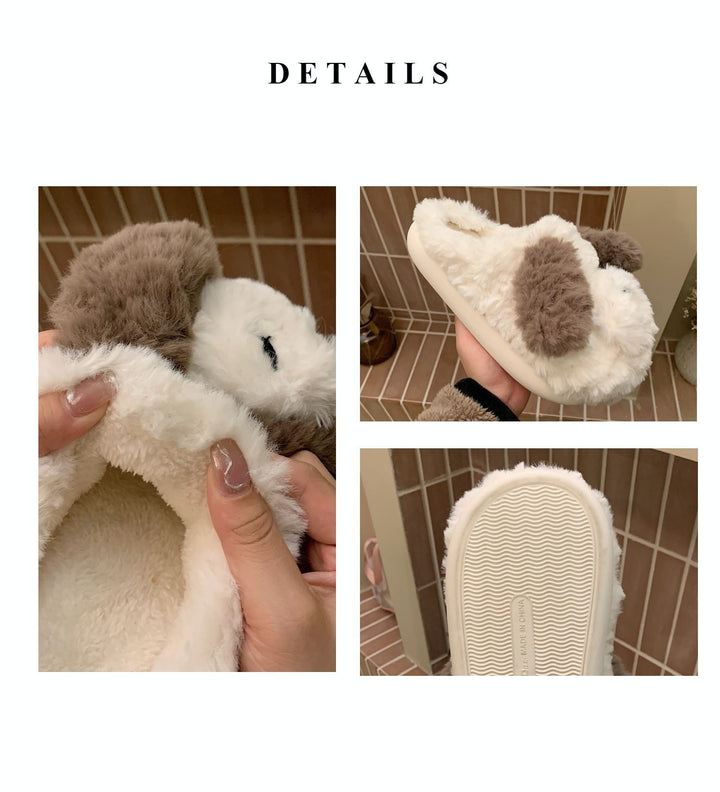 Cartoon Plush Slippers for Women – Warm & Cozy Korean Style with Toe Holder