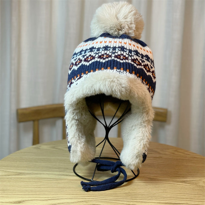 Japanese Ethnic Style Jacquard Knitted Fleece-lined Hat
