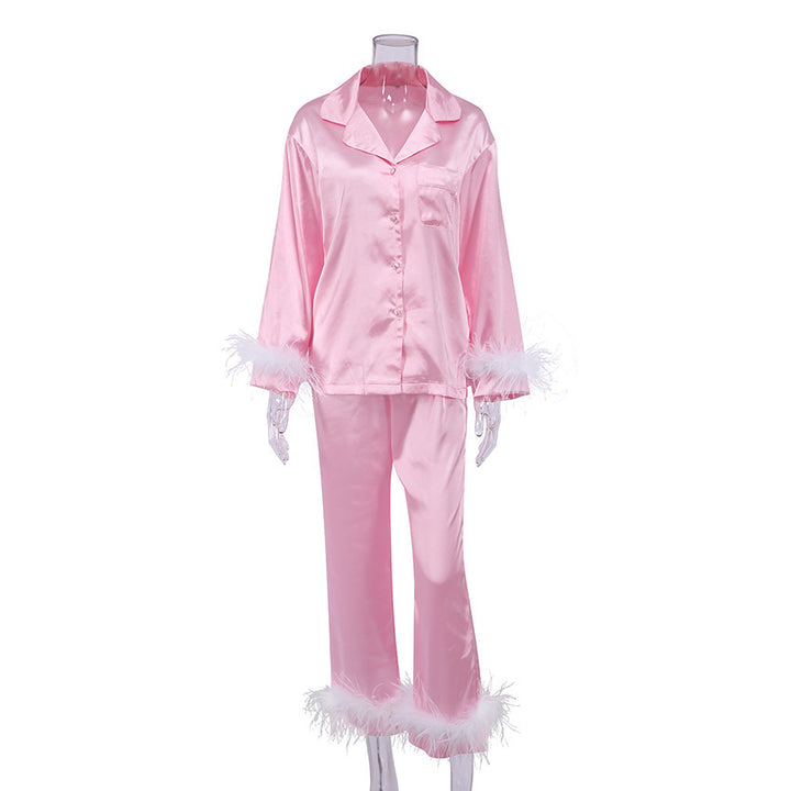 European And American Fashion Ostrich Hair Long-sleeved Trousers Suit