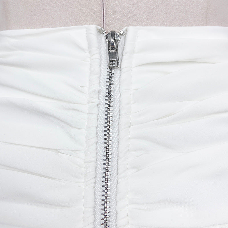 Skirt A- Line French Minority Design Heavy Industry Satin Pleated Three-dimensional Flower Hip Skirt