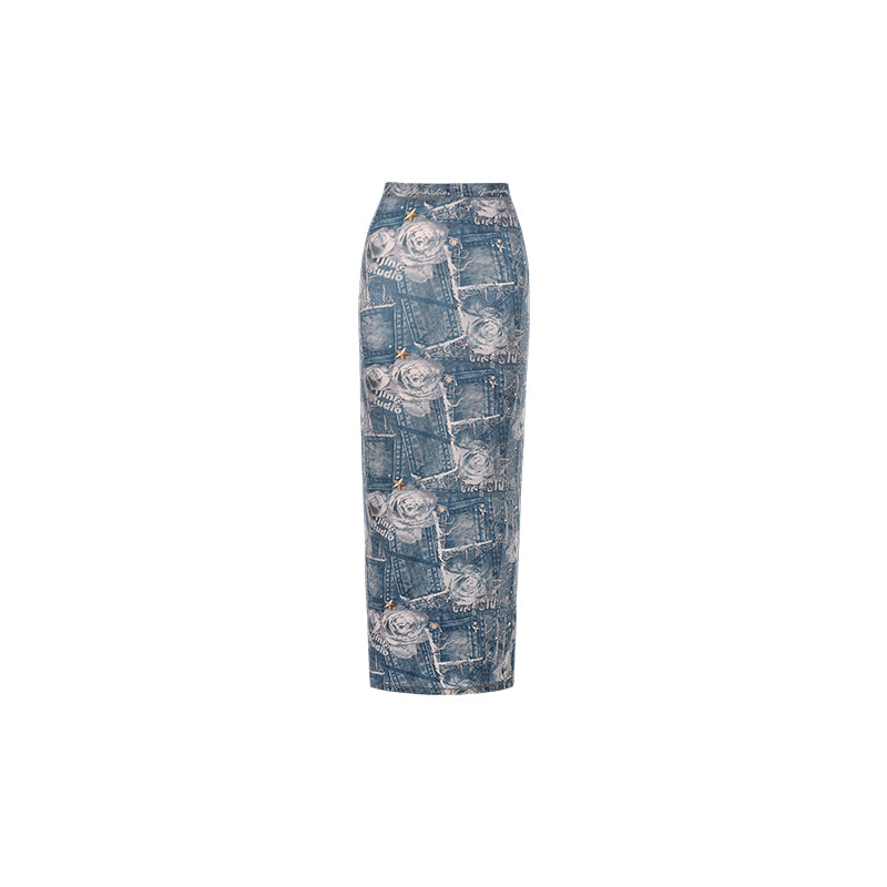 Ladies Design Printed Hip Cover Slim One Step Long Dress - JOcaste