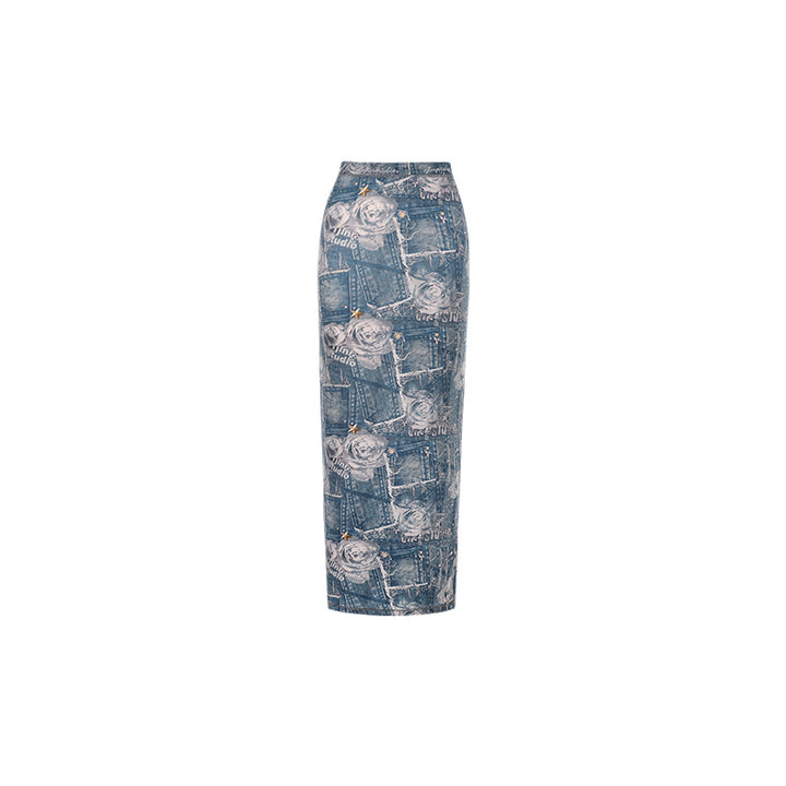 Ladies Design Printed Hip Cover Slim One Step Long Dress - JOcaste