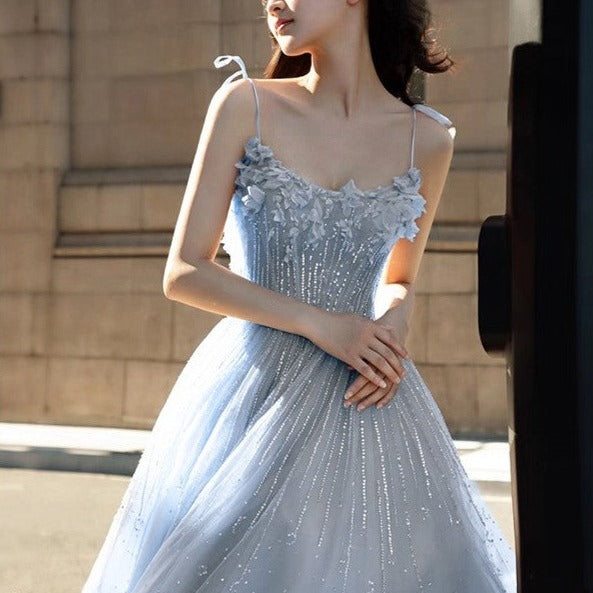 Graduation Banquet Performance With Blue Suspender Evening Dress