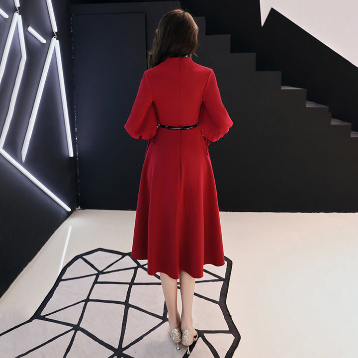 Long Sleeve Marriage Engagement Thank You Red Evening Dress