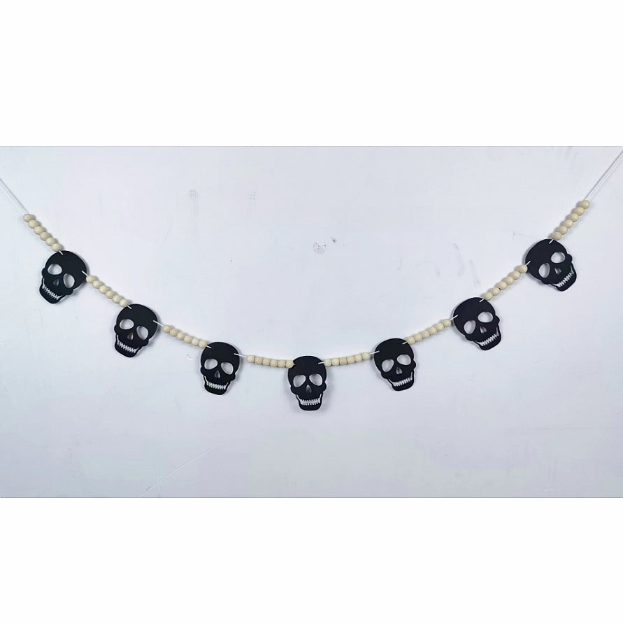 Halloween Felt Bat Ghost Skull Wooden Beads Garland Banner Party Ornaments