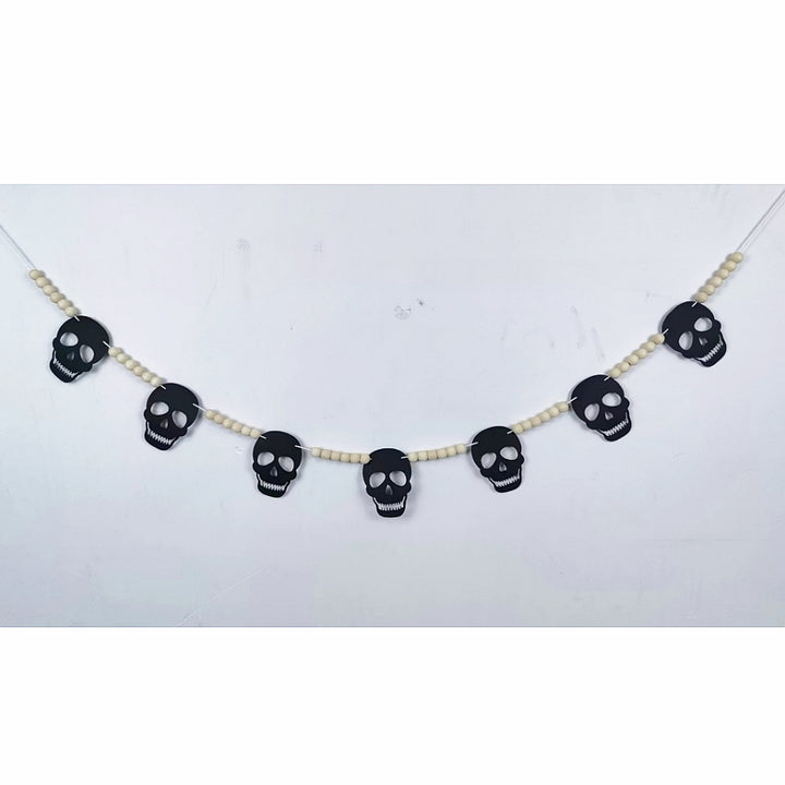 Halloween Felt Bat Ghost Skull Wooden Beads Garland Banner Party Ornaments