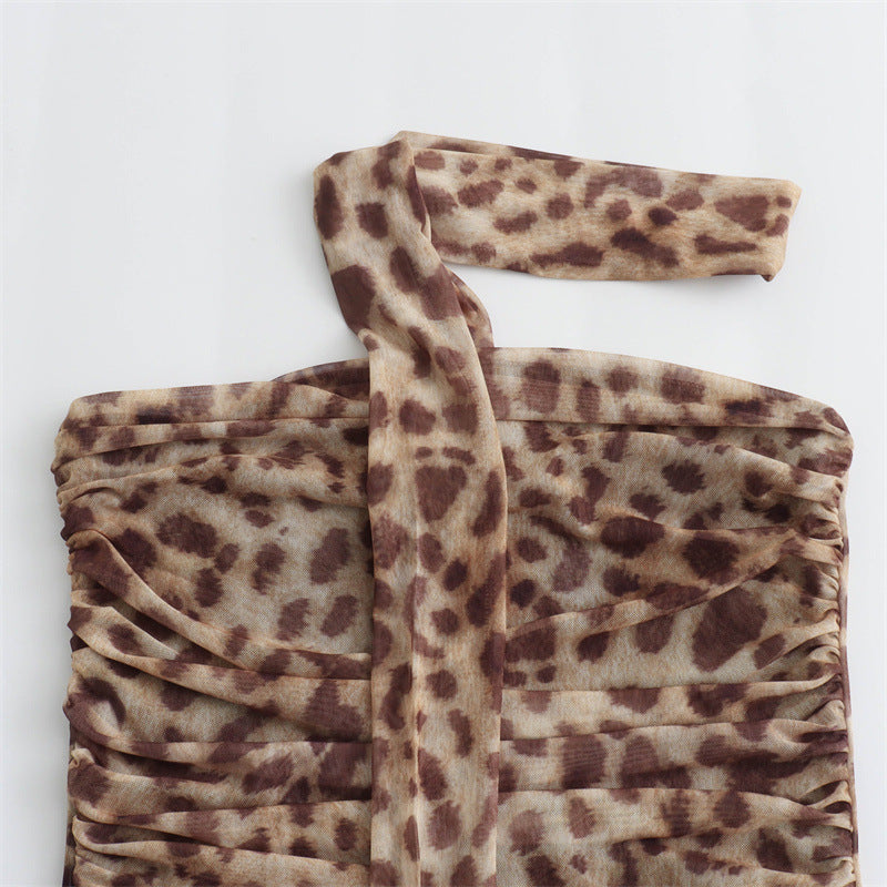 Summer Animal Print Halter Tube Top And Skirt Suit