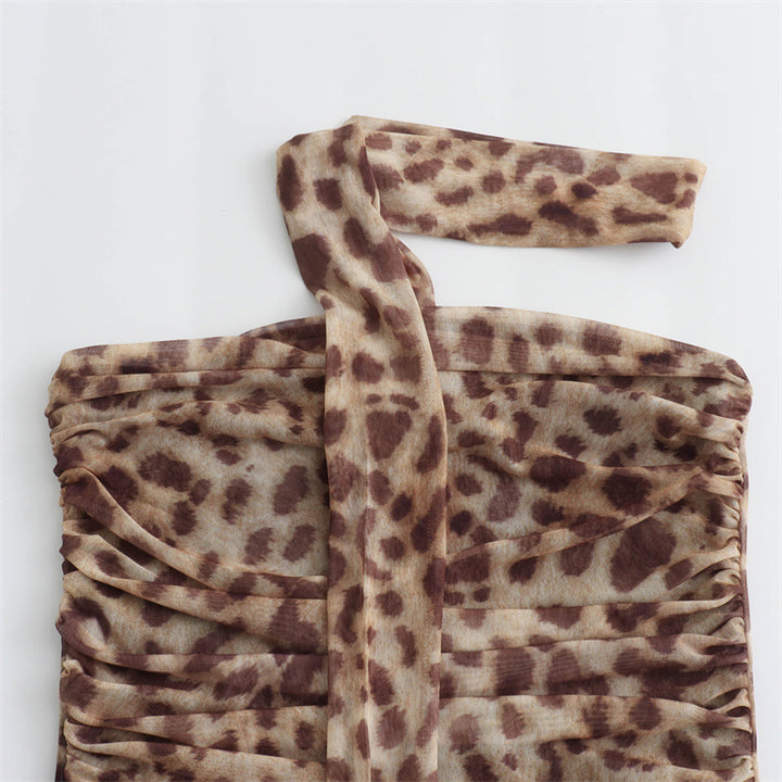 Summer Animal Print Halter Tube Top And Skirt Suit