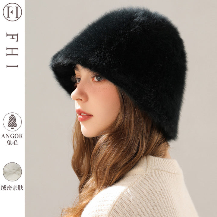 Rabbit Fur Blend Fisherman Hat – Warm, Trendy, and Stylish | Milky White, Black, Khaki, Smoky Gray, M & L Sizes