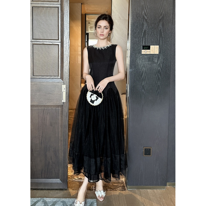Black High Waist Slim Long Sleeveless Dress-SH-DR-0111