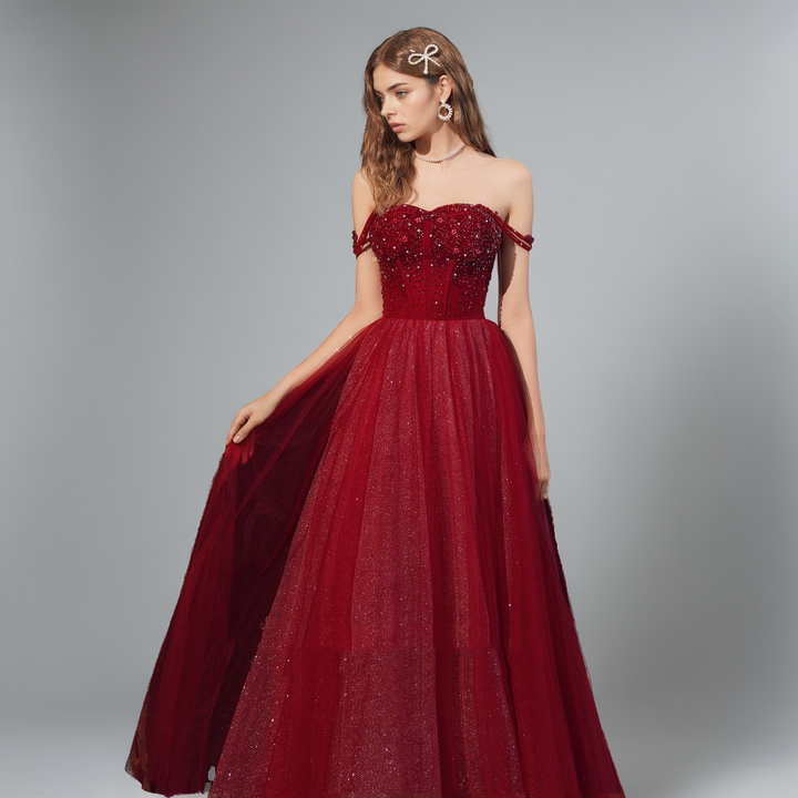 Red Beaded Wedding Dress – Sleeveless Crystal Tube Gown for Special Occasions-SH-WD-0408