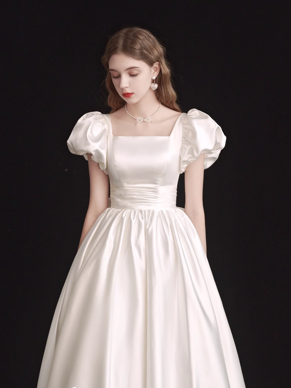 French Light Wedding Dress Satin Vintage Trip Shoot Bridal Gown Dress