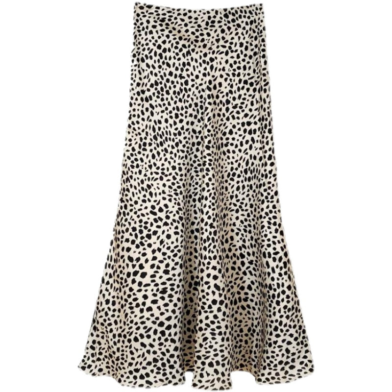 Lightly Mature Satin Leopard Print Skirt High Waist