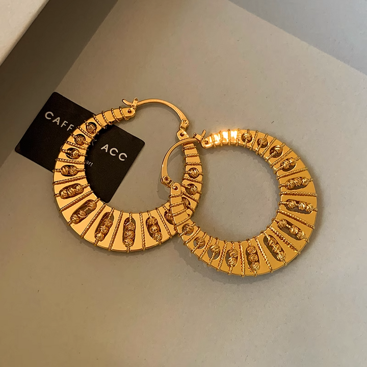 Women’s Hollow Ring Earrings – Real Gold Plated & Geometric Style-