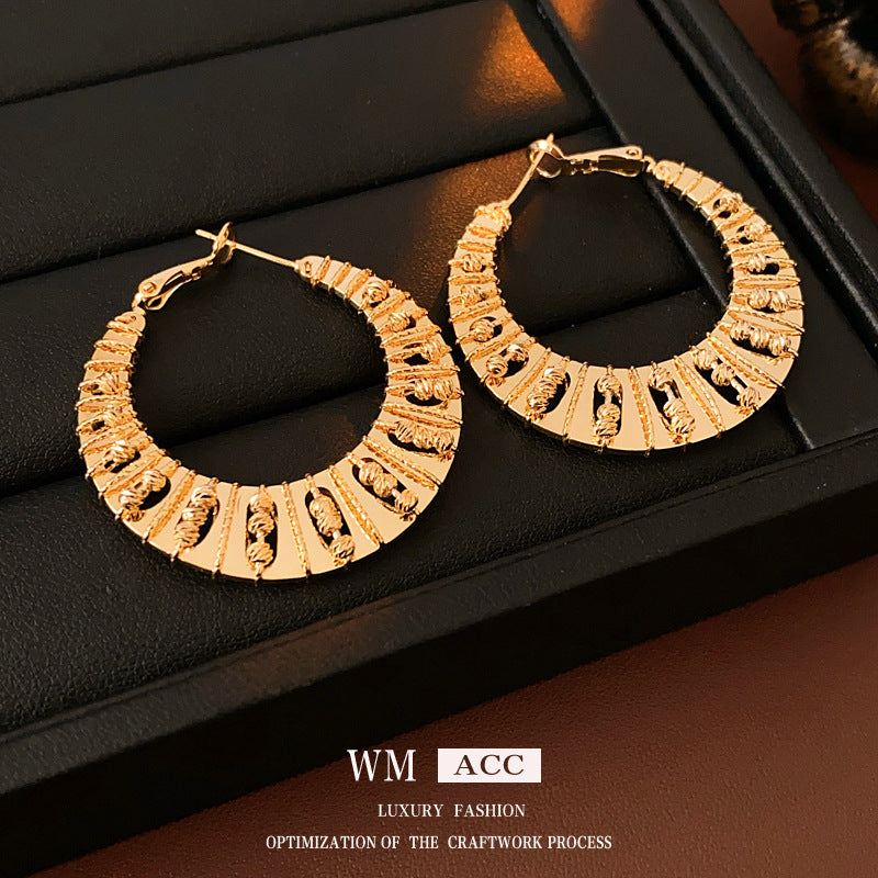 Women’s Hollow Ring Earrings – Real Gold Plated & Geometric Style-