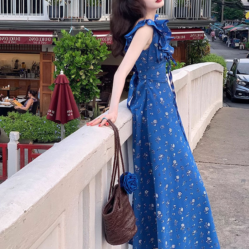 Elegant Summer Floral Dress – Tie-Neck, High Waist, Sleeveless-SH-KR-001