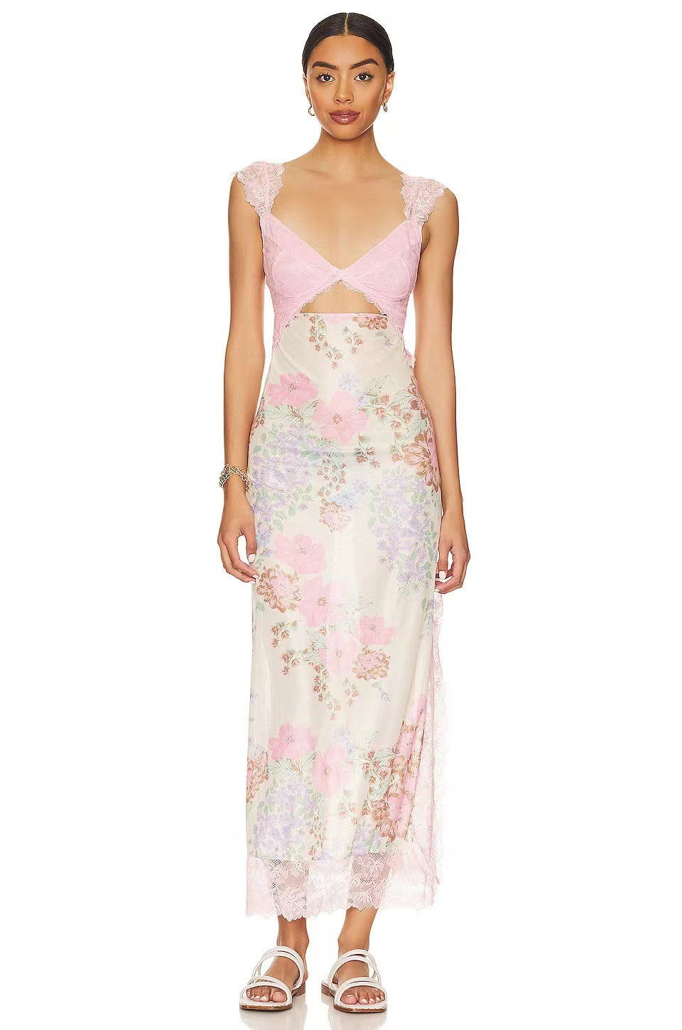 Shoulder Strap Stitching Slit Color Length Dress