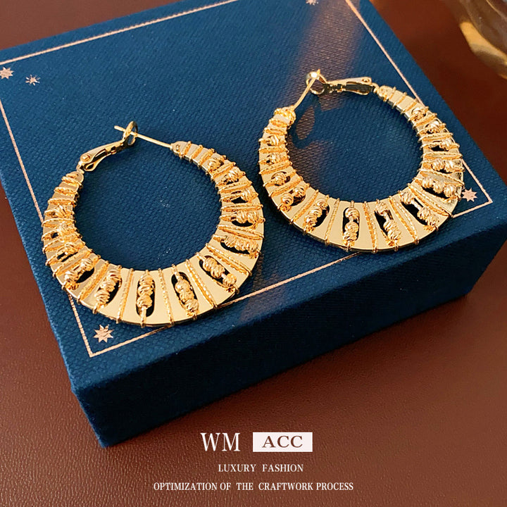 Women’s Hollow Ring Earrings – Real Gold Plated & Geometric Style-