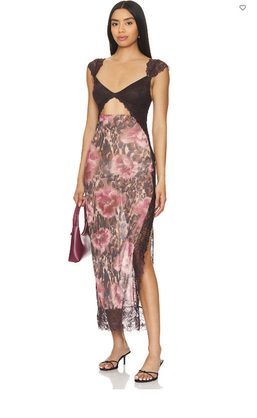 Shoulder Strap Stitching Slit Color Length Dress