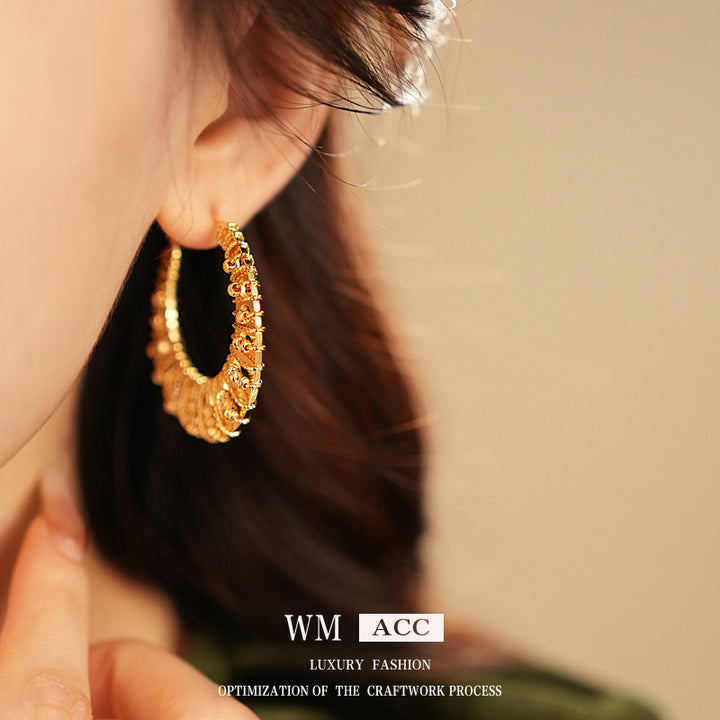 Women’s Hollow Ring Earrings – Real Gold Plated & Geometric Style-
