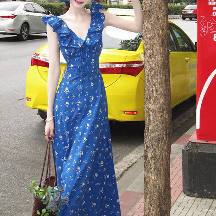 Elegant Summer Floral Dress – Tie-Neck, High Waist, Sleeveless-SH-KR-001