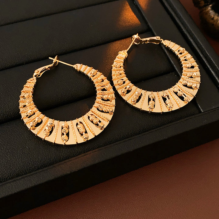 Women’s Hollow Ring Earrings – Real Gold Plated & Geometric Style-