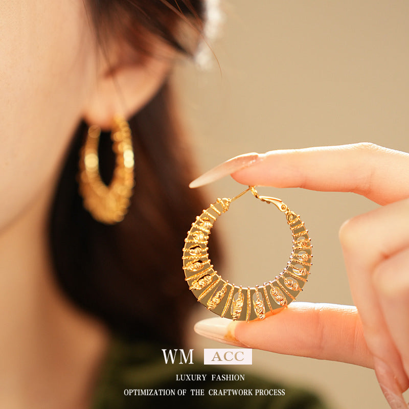 Women’s Hollow Ring Earrings – Real Gold Plated & Geometric Style-