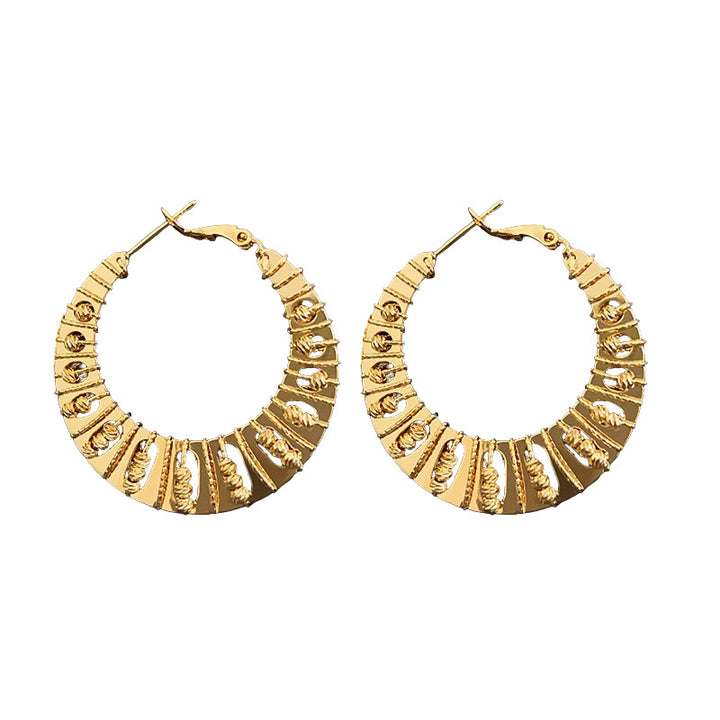 Women’s Hollow Ring Earrings – Real Gold Plated & Geometric Style-