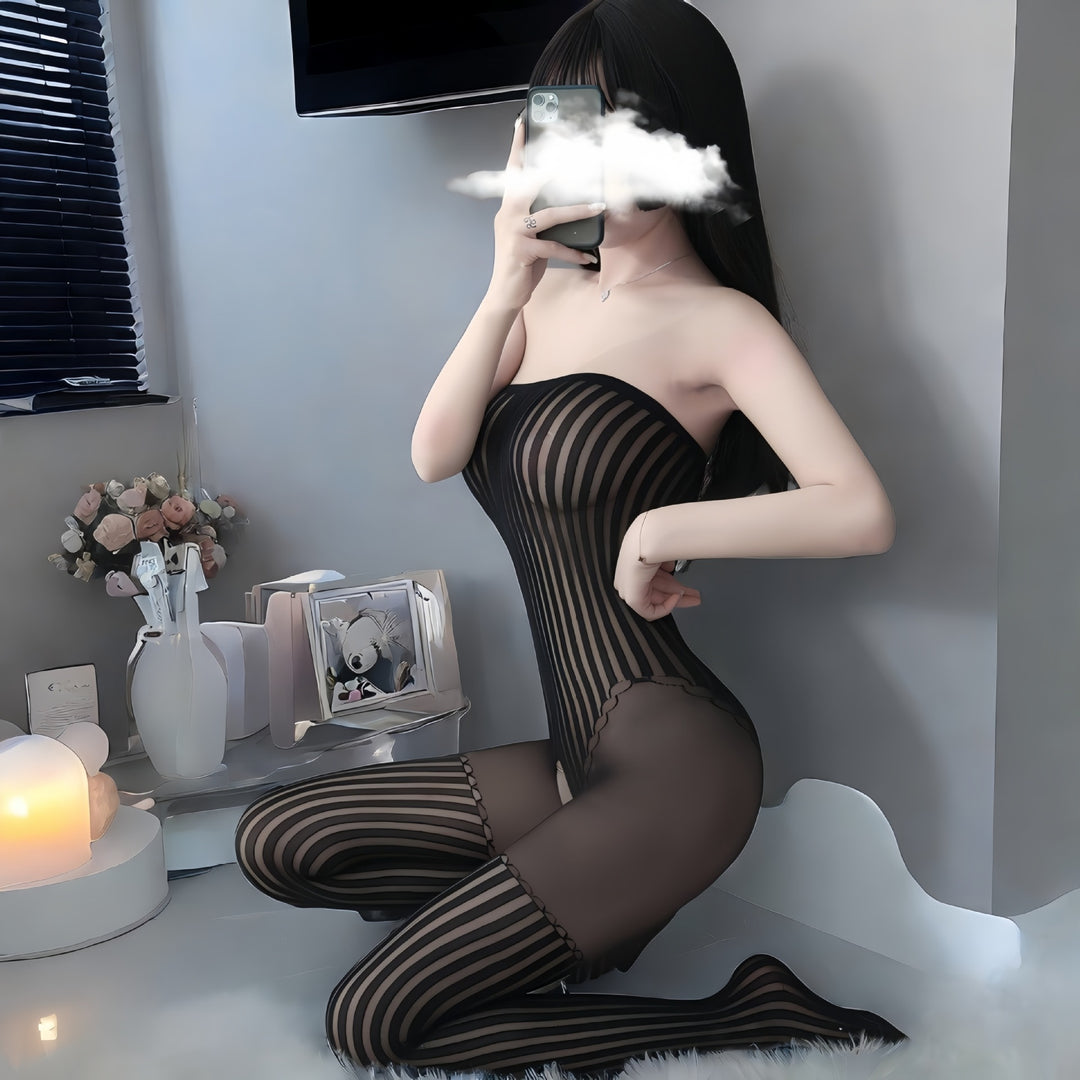 Sheer Mesh Lingerie Set with Jumpsuit & Stockings – Seductive & Elegant-SH-LNG-0123