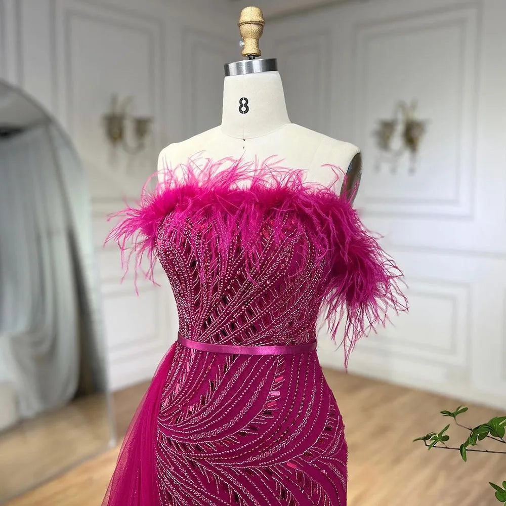 Fuchsia Mermaid Gown Strapless Overskirt