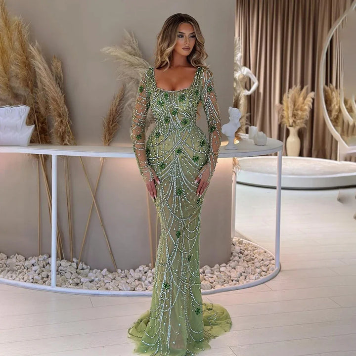 Green Mermaid Elegant Crystal Evening Dresses