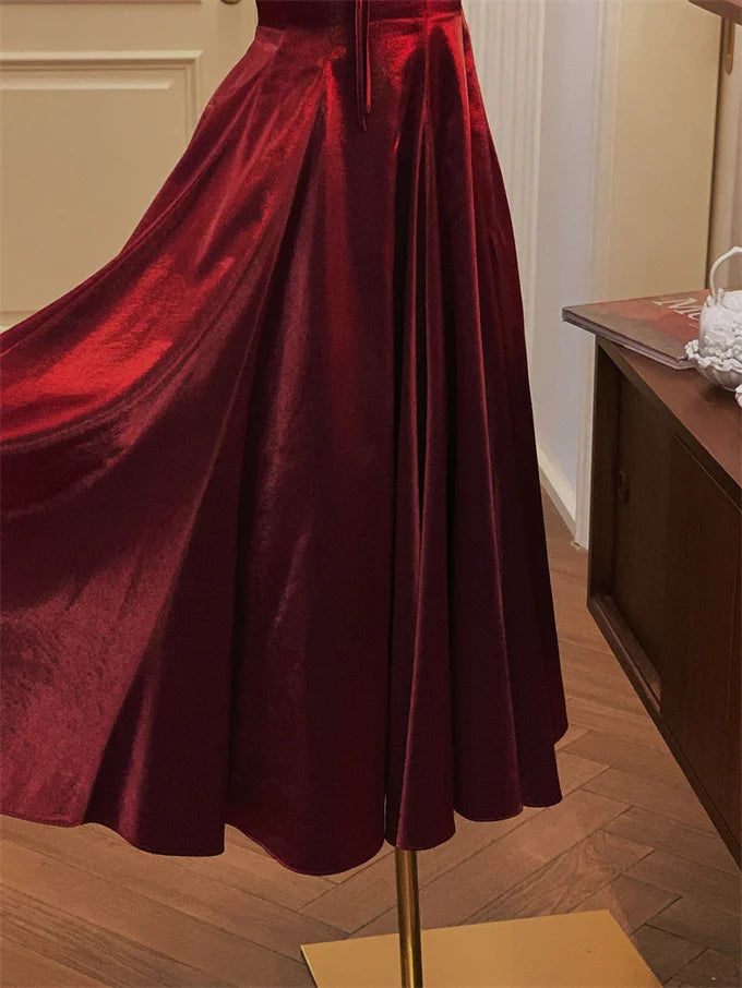 French Vintage Burgundy Evening Party Dress