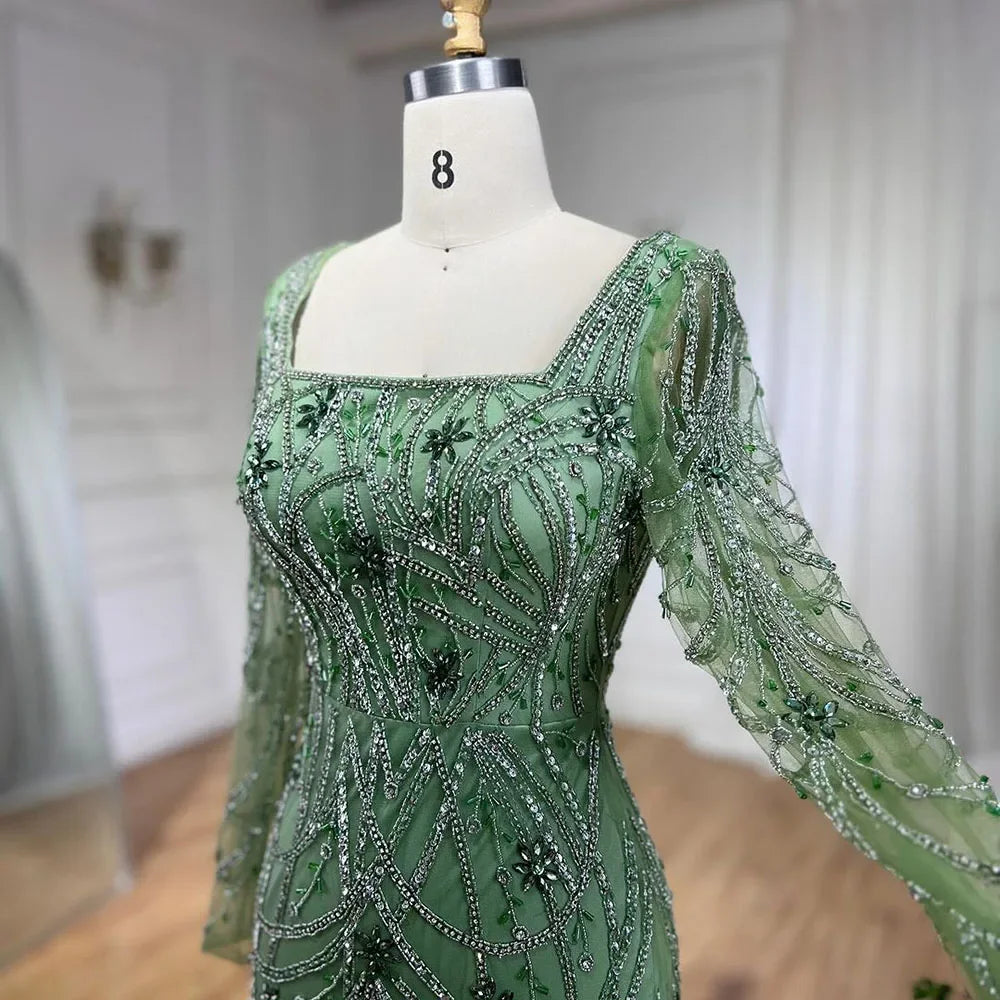 Green Mermaid Elegant Crystal Evening Dresses