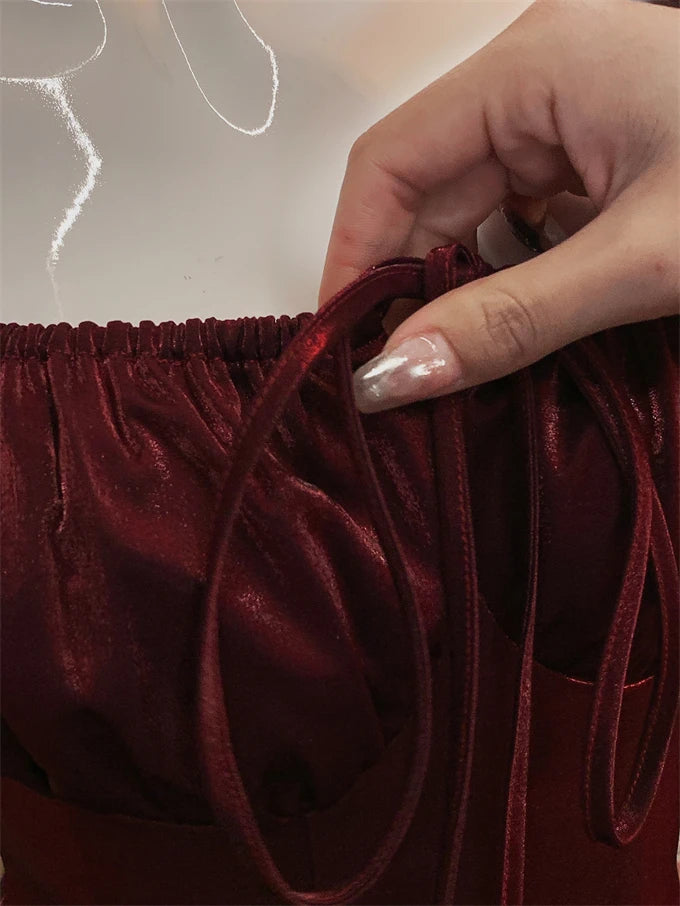 French Vintage Burgundy Evening Party Dress