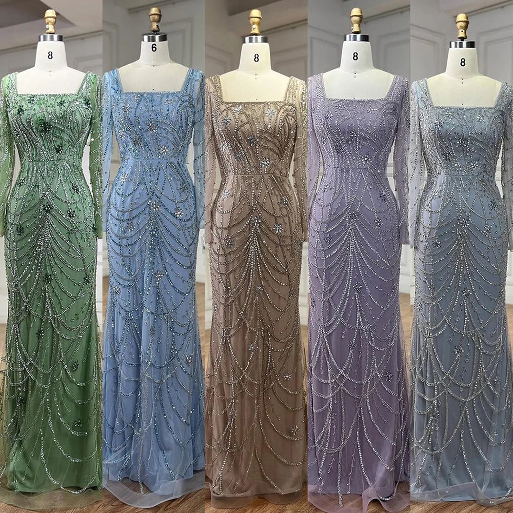 Green Mermaid Elegant Crystal Evening Dresses