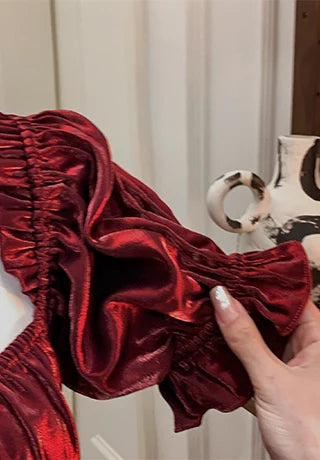 French Vintage Burgundy Evening Party Dress