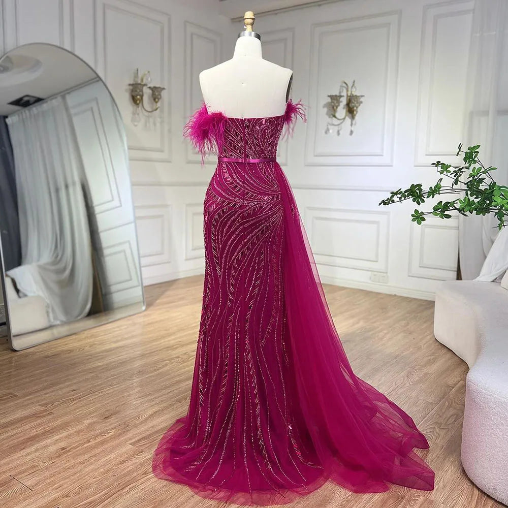 Fuchsia Mermaid Gown Strapless Overskirt