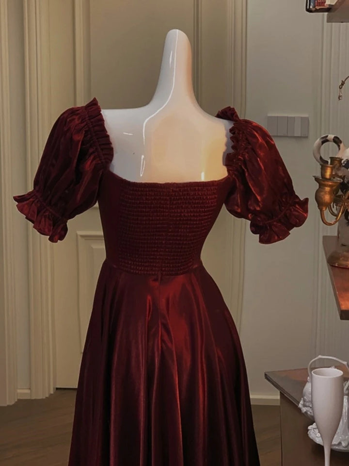 French Vintage Burgundy Evening Party Dress