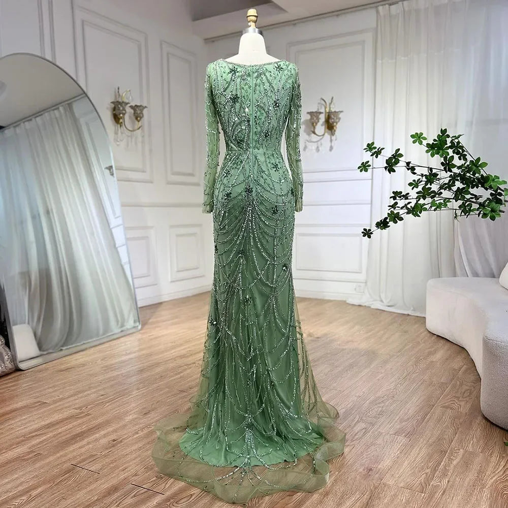 Green Mermaid Elegant Crystal Evening Dresses