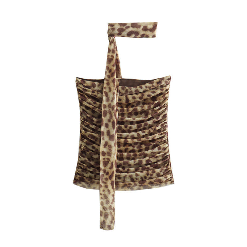 Summer Animal Print Halter Tube Top And Skirt Suit