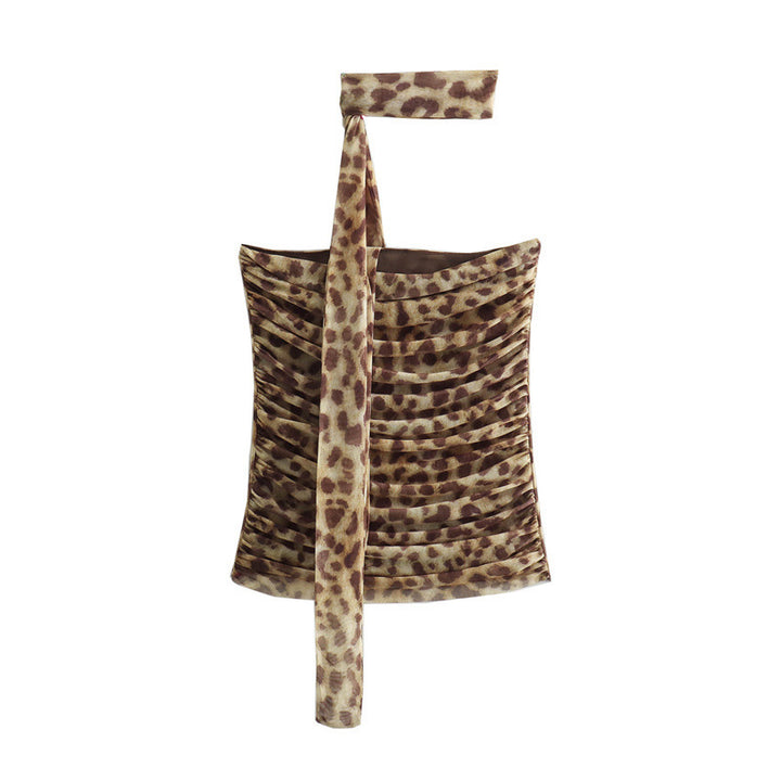 Summer Animal Print Halter Tube Top And Skirt Suit