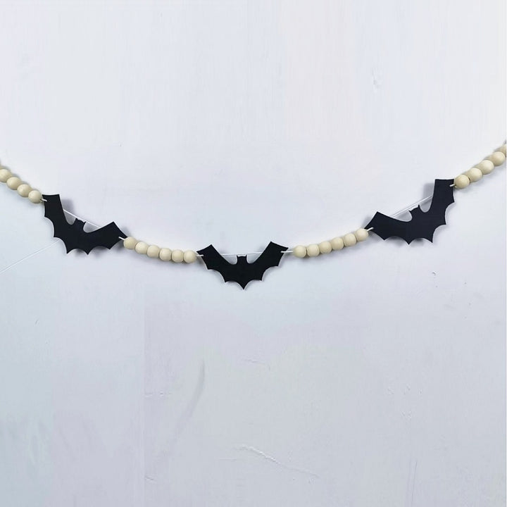 Halloween Felt Bat Ghost Skull Wooden Beads Garland Banner Party Ornaments