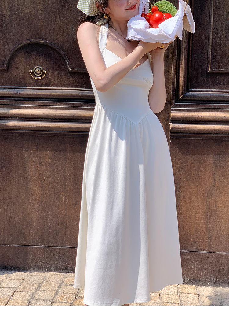 Vintage Dark Green Waistband Halter Dress