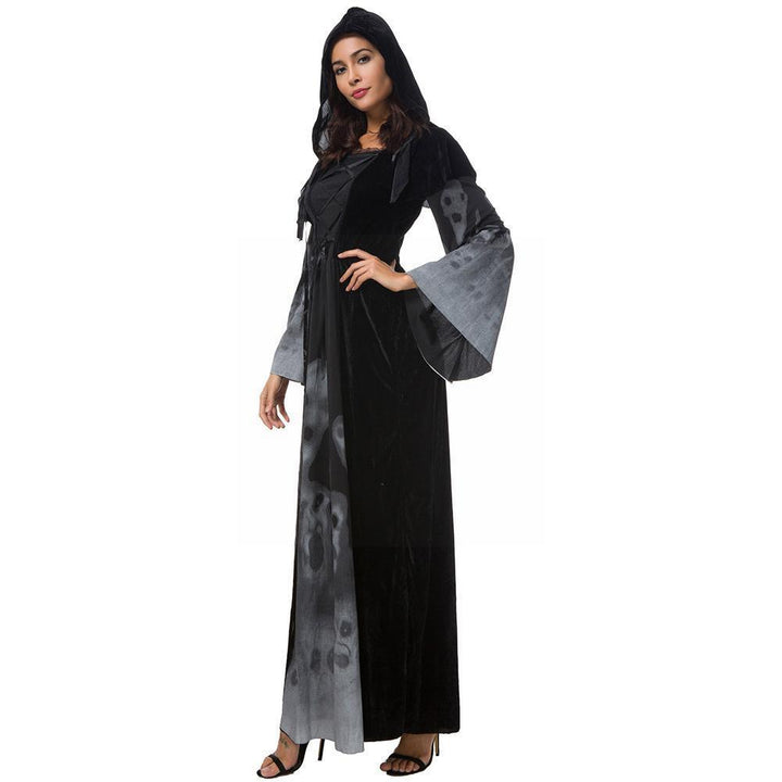 Halloween New Skull Print Witch Long Vampire Costume, Queen Dress Costume - JOcaste