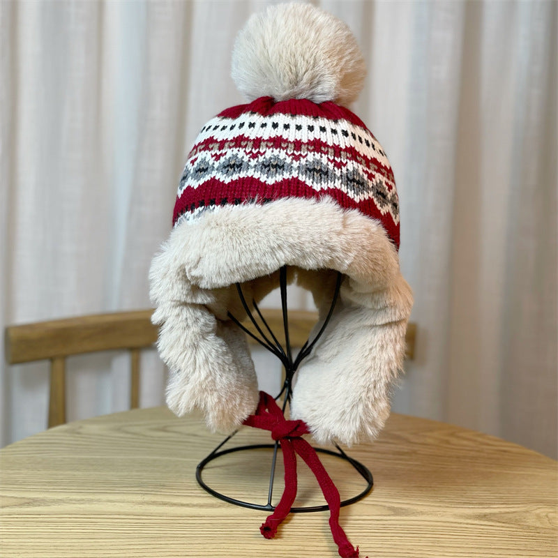 Japanese Ethnic Style Jacquard Knitted Fleece-lined Hat