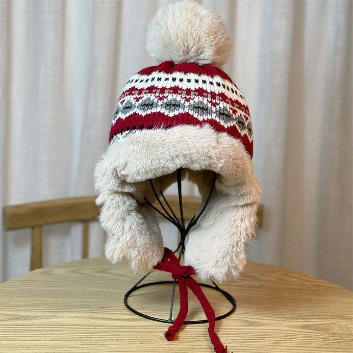 Japanese Ethnic Style Jacquard Knitted Fleece-lined Hat