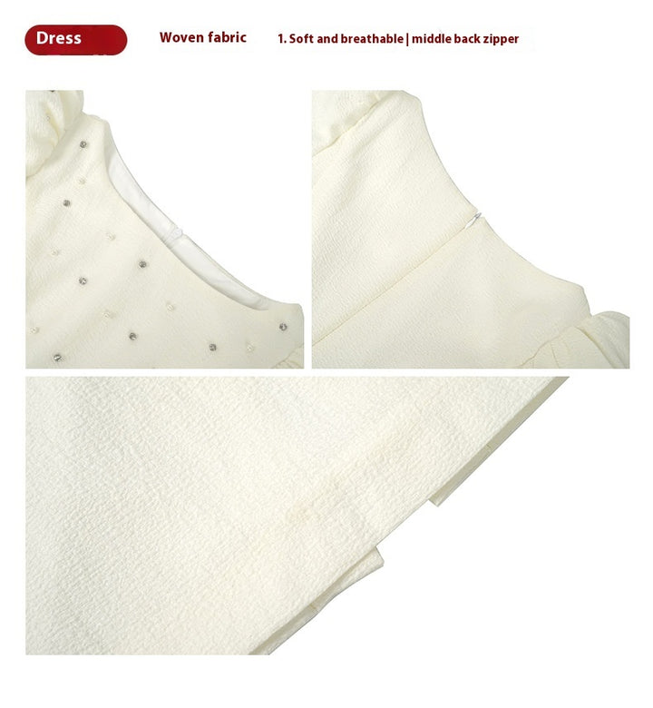 Round Neck Puff Sleeve Slim Fit Dress Women
