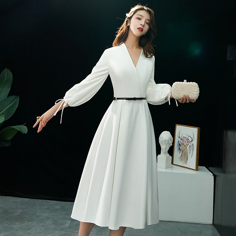 Long Sleeve Marriage Engagement Thank You Red Evening Dress