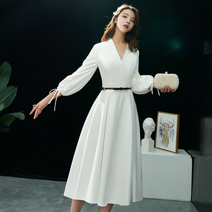 Long Sleeve Marriage Engagement Thank You Red Evening Dress